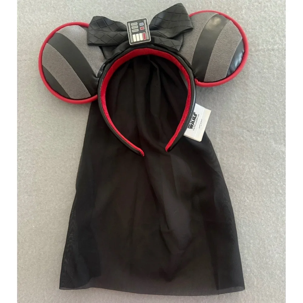 Disney Parks Minnie Mouse Star Wars Darth Vader Ears Headband Veil, Rare Find